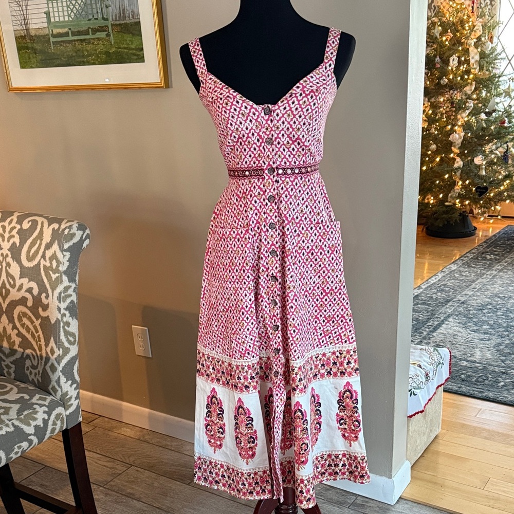 SALONI Pink Patterned Midi Dress